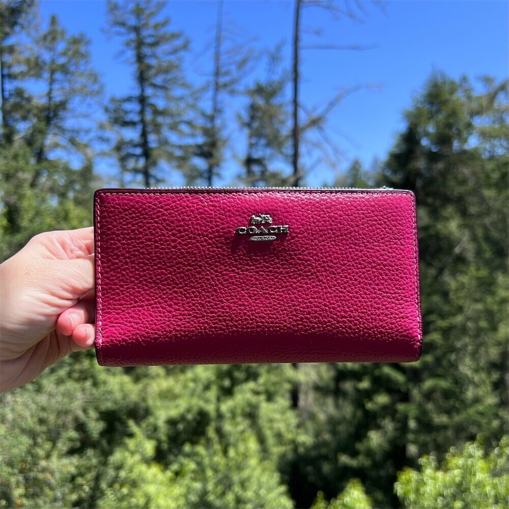 COACH PINK Pebble Leather Bifold Snap Wallet with Silver Hardware AUTHENTIC
